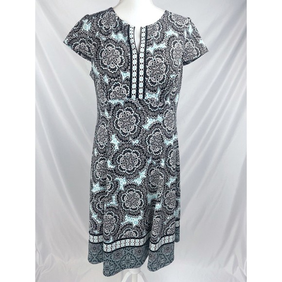 Chico's Dresses & Skirts - Chico’s Size 1 8/10 Black‎ Blue Short Sleeve Dress Geometric Print